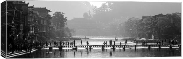 Fenhuang Phoenix old ancient Town China Black and white Canvas Print by Sonny Ryse