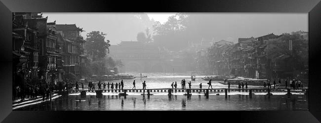 Fenhuang Phoenix old ancient Town China Black and white Framed Print by Sonny Ryse