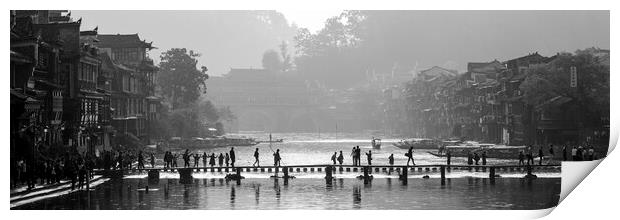 Fenhuang Phoenix old ancient Town China Black and white Print by Sonny Ryse