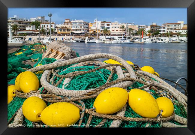 fishing nets in harbour of Cala Rajada in Majorca Framed Print by MallorcaScape Images