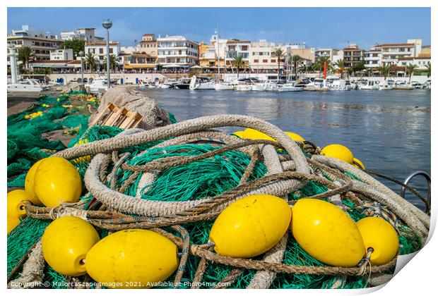 fishing nets in harbour of Cala Rajada in Majorca Print by MallorcaScape Images
