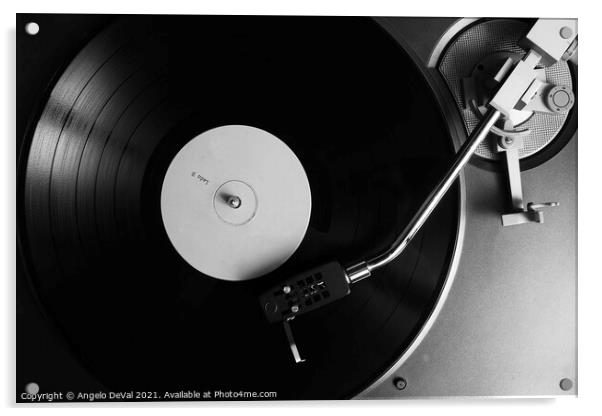 Side B Label Vinyl Record on a Turntable in Monoch Acrylic by Angelo DeVal