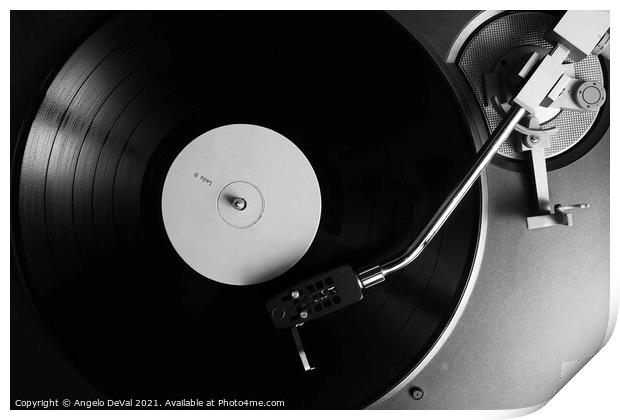 Side B Label Vinyl Record on a Turntable in Monoch Print by Angelo DeVal