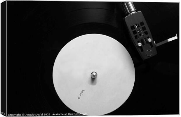 Side B Vinyl on a Turntable in Monochrome Canvas Print by Angelo DeVal