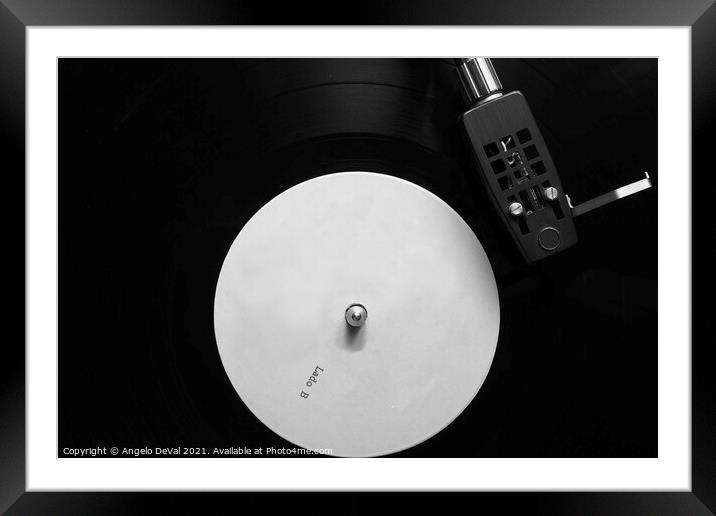Side B Vinyl on a Turntable in Monochrome Framed Mounted Print by Angelo DeVal