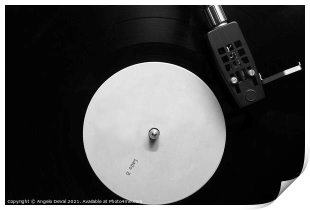 Side B Vinyl on a Turntable in Monochrome Print by Angelo DeVal