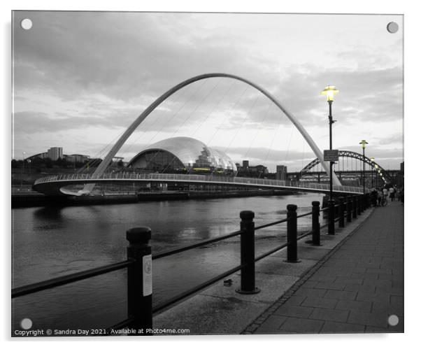 Millennium Bridge Newcastle. Yellow Lights Acrylic by Sandra Day