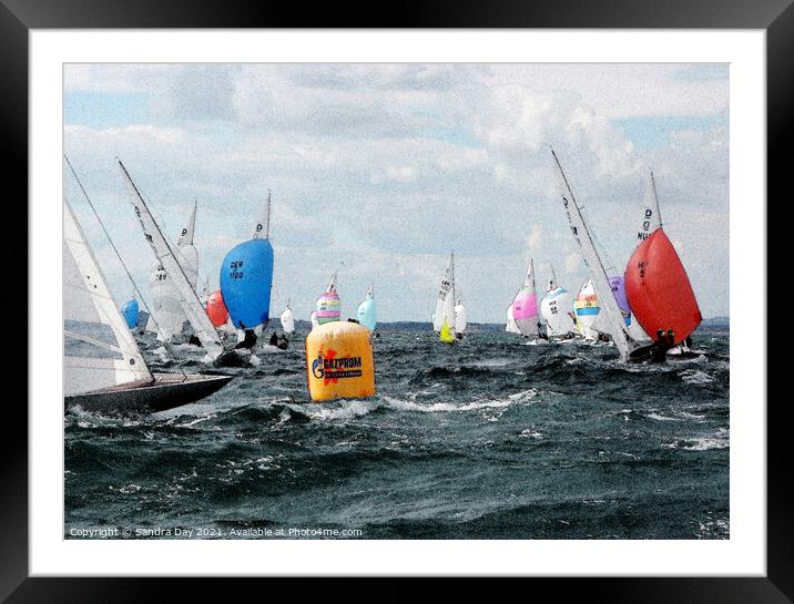 Yachts Racing Watercolour Framed Mounted Print by Sandra Day