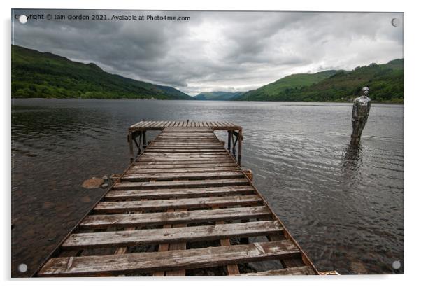 Loch Earn and Silver Man Statue - Perthshire Scotland Acrylic by Iain Gordon