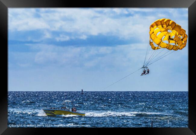 Motorboat Parasailing Blue Ocean Fort Lauderdale Florida Framed Print by William Perry