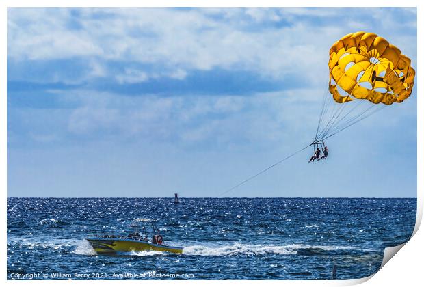 Motorboat Parasailing Blue Ocean Fort Lauderdale Florida Print by William Perry