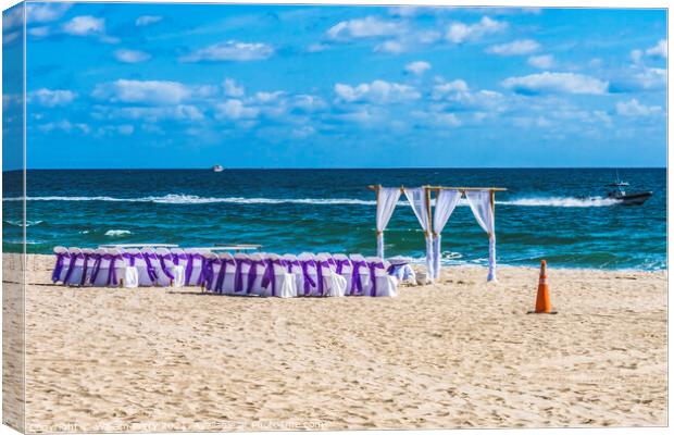 Marriage Setup Beach Motorboats Blue Ocean Fort Lauderdale Flori Canvas Print by William Perry
