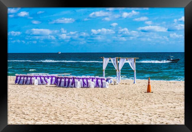 Marriage Setup Beach Motorboats Blue Ocean Fort Lauderdale Flori Framed Print by William Perry