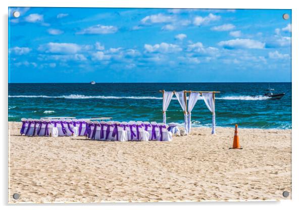 Marriage Setup Beach Motorboats Blue Ocean Fort Lauderdale Flori Acrylic by William Perry