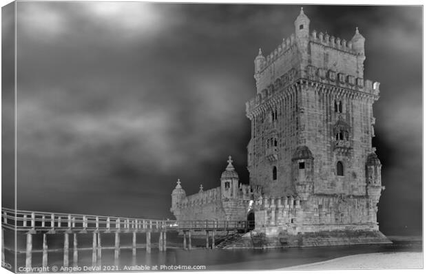 Belem Tower on a foggy night Canvas Print by Angelo DeVal