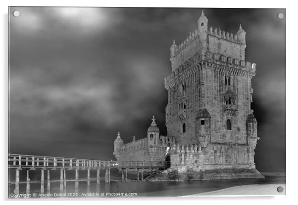 Belem Tower on a foggy night Acrylic by Angelo DeVal