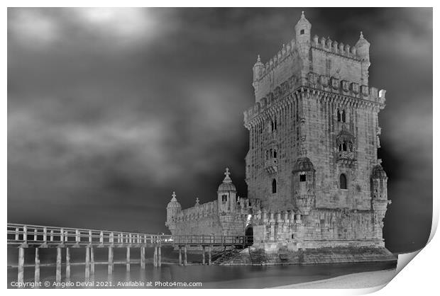 Belem Tower on a foggy night Print by Angelo DeVal