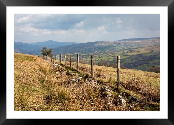 A fence on the Brecon Beacons Framed Mounted Print by Leighton Collins