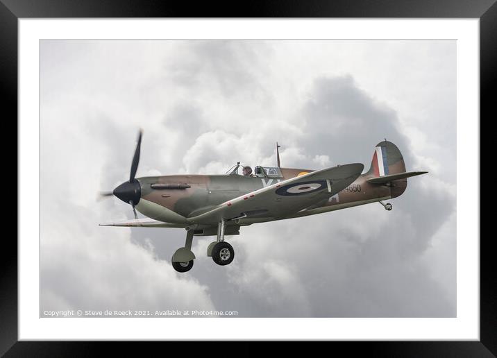 Spitfire Final Approach To Land Framed Mounted Print by Steve de Roeck