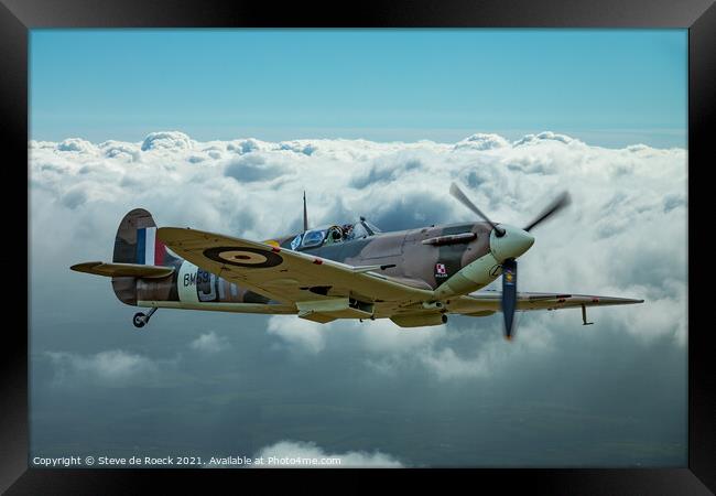 Spitfire Above The Clouds Framed Print by Steve de Roeck