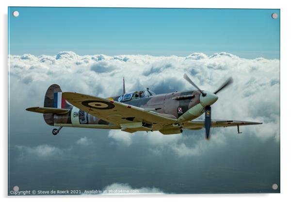 Spitfire Above The Clouds Acrylic by Steve de Roeck