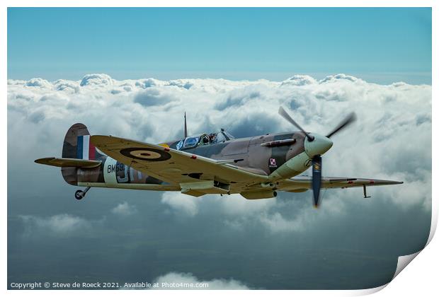 Spitfire Above The Clouds Print by Steve de Roeck
