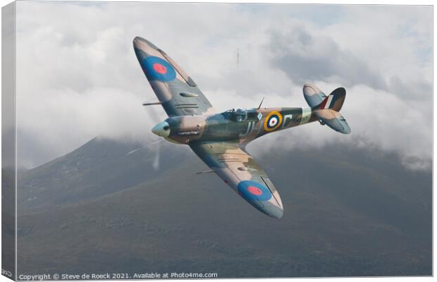 Spitfire Above The Clouds Canvas Print by Steve de Roeck