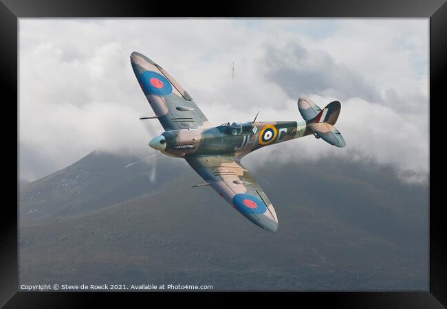 Spitfire Above The Clouds Framed Print by Steve de Roeck