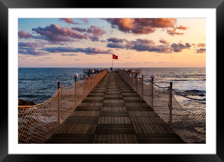 Wooden pier and sunset over sea. Framed Mounted Print by Sergey Fedoskin
