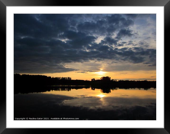 Sunset over the lake. Poland, Masuria  Framed Mounted Print by Paulina Sator