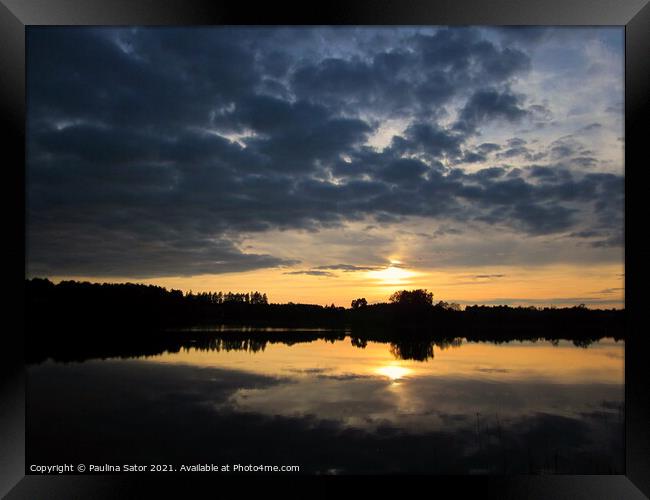 Sunset over the lake. Poland, Masuria  Framed Print by Paulina Sator