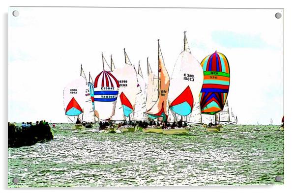 Raceing Spinnakers (watercolor effect ) Acrylic by john hill