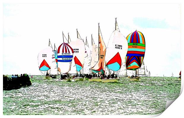 Raceing Spinnakers (watercolor effect ) Print by john hill