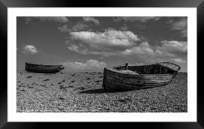 Abandoned fishing boats at Dungeness in Kent. Framed Mounted Print by Adrian Rowley