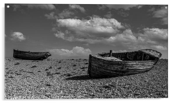 Abandoned fishing boats at Dungeness in Kent. Acrylic by Adrian Rowley