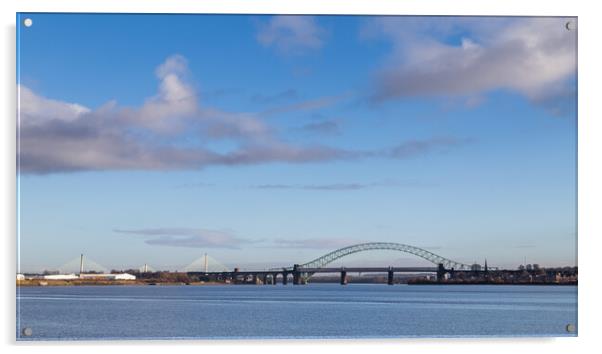 Three Runcorn Bridges spanning the Mersey Estuary Acrylic by Jason Wells