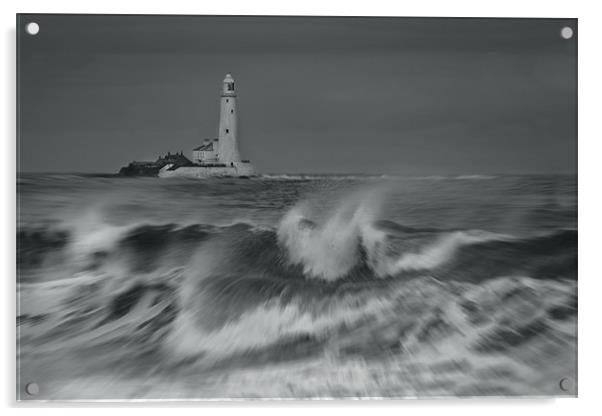 Whitley Bay Lighthouse On A Stormy Day Acrylic by John Dickson