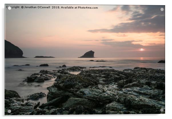Sunset Over Rocks - Portreath Cornwall UK Acrylic by Jonathan OConnell
