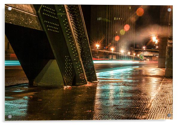 Lights Trails on the Tyne Bridge Acrylic by Adrian Thurm