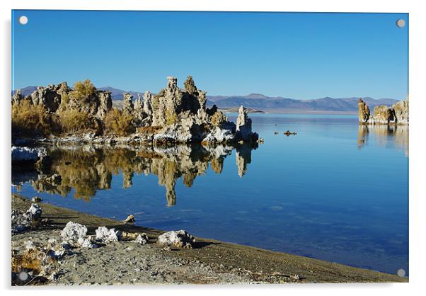 Mono Lake shore and tufa formations, California Acrylic by Claudio Del Luongo