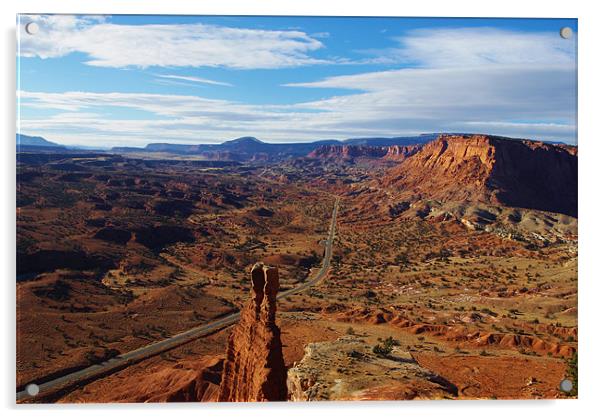 Tower Rock and Highway, Utah Acrylic by Claudio Del Luongo