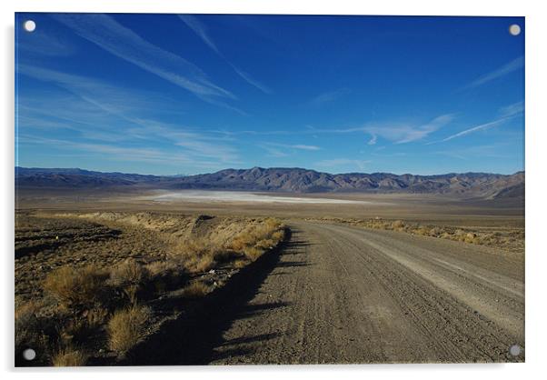Desert road to salt flats and mountain chains, Nev Acrylic by Claudio Del Luongo