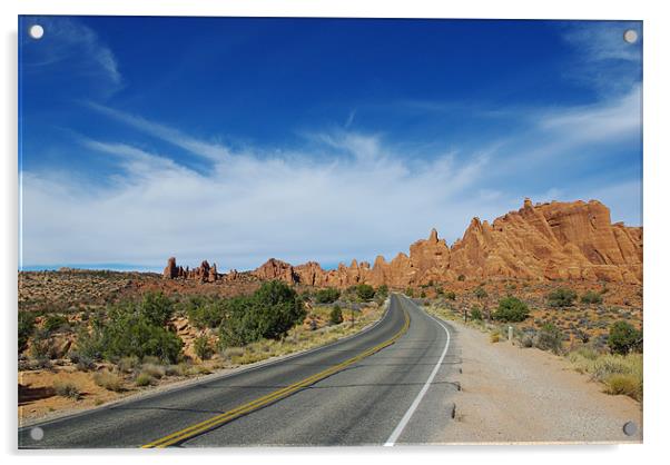 Road through rock wonders, Utah Acrylic by Claudio Del Luongo