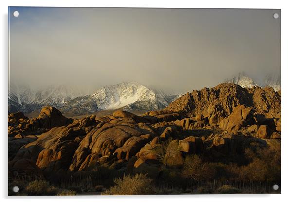 Sun and fog on rocks and Sierra Acrylic by Claudio Del Luongo