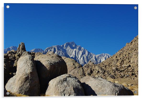 Rocks and highest Sierra Nevada peaks, California Acrylic by Claudio Del Luongo