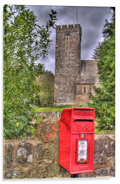 Red Post Box And Church Acrylic by Steve Duckworth