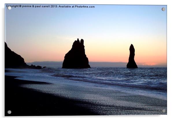 Sunrise Sea stacks near Dyrholaey Acrylic by yvonne & paul carroll