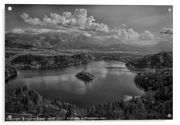 Lake Bled in B&W, Slovenia Acrylic by yvonne & paul carroll