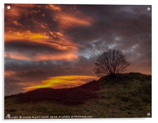 Dramatic sunset - tree on a hill Acrylic by yvonne & paul carroll