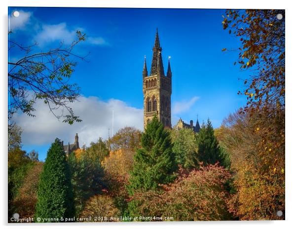 Glasgow University from Kelvingrove Park in autumn Acrylic by yvonne & paul carroll